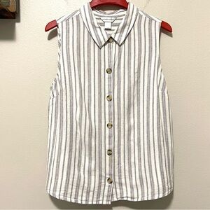 Christopher & Banks Sleeveless Top - Linen Blend & Full Button - Size XL
